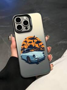 1 pieza Funda protectora para teléfono con patrón de coche pintado a mano, mate y anti-caída, con protección para la cámara