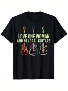 Love One Woman And Several Guitars Player Gifts Guitarist T-Shirt, Suitable For Mens & Womens Outdoor T-Shirt, 100%Cotton, S-XXXL - 黑色 - 查看 1