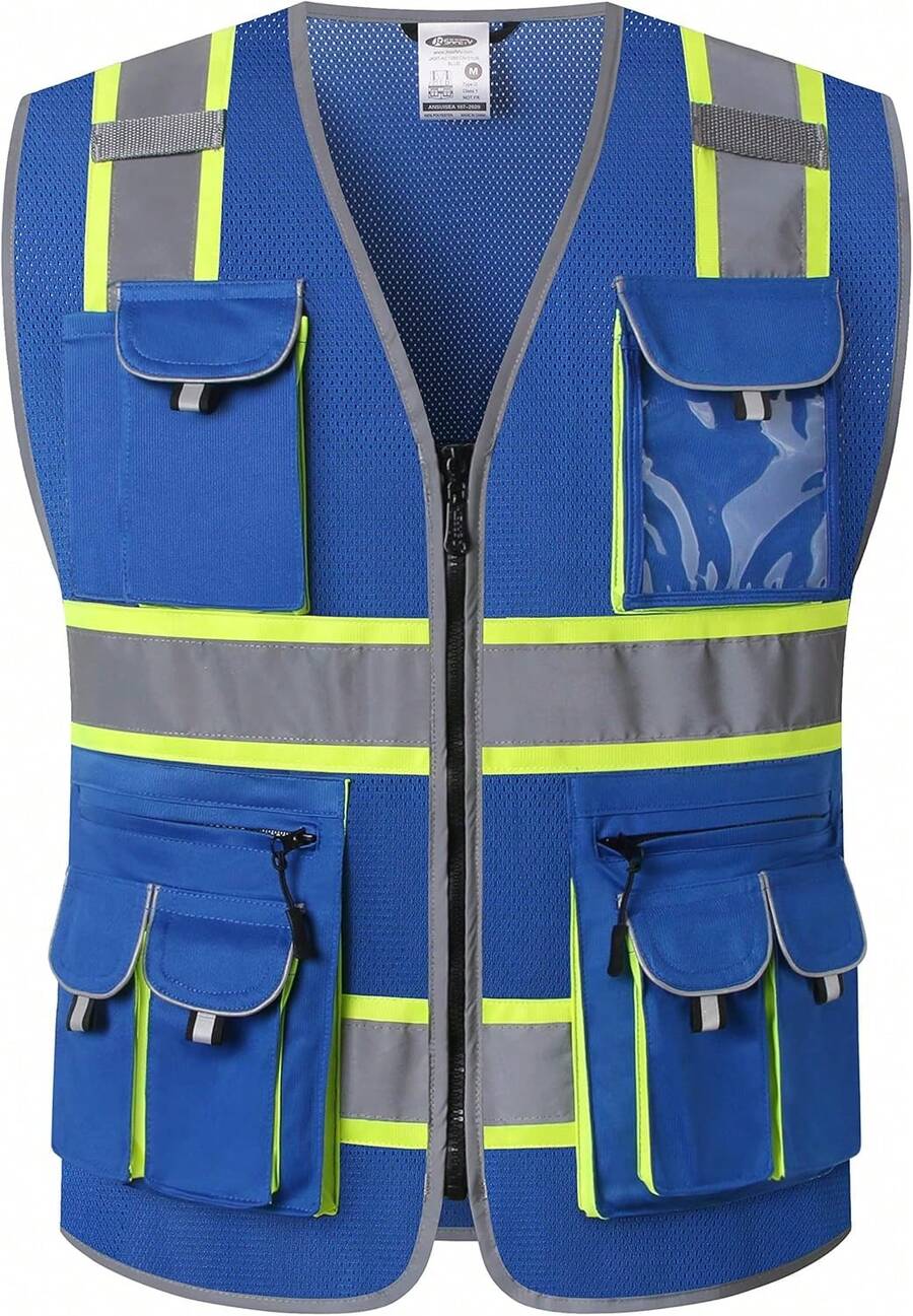 10 Pockets Hi-Vis Neon Color Frontal Zipper Mesh  Vest For Men Women  Utility For Works Comply To ANSI/ISEA Standards (86-Blue 3XL),24200185 - 藍色 - 查看 1