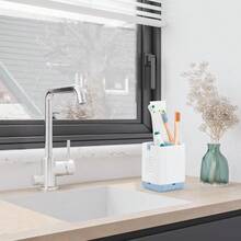 Boperzi Toothbrush Holder Toothpaste Organizer Drainage For Bathroom Vanity, Detachable Anti- Brushed Nickel Toothpaste Storage Caddy With Drainage Holes For Makeup Brush Razor Stand - Xanh và trắng - Xem 4