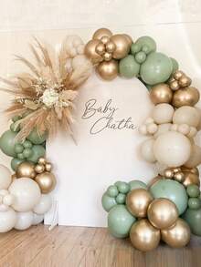 110pcs Beige Green Balloon Garland Arch Kit Engagement Wedding Decoration Baby Shower Kids Birthday Party Balloon Baptism Christening Boy - As Picture - View 1