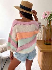 Áo len chui đầu nữ mùa thu/đông 2025 kiểu retro kẻ sọc phối màu tương phản, thích hợp cho đi học, Giáng sinh, hẹn hò, áo len trễ vai, phong cách Hàn Quốc, trang phục kín đáo mùa thu, dự tiệc, phong cách Y2K, áo đi chơi, đi xem hòa nhạc, hẹn hò, thường ngày, năm mới, trang phục mùa đông, ngày Quốc khánh Ả Rập Xê Út, sang trọng, phong cách đồng quê - Bụi tím - Xem 5