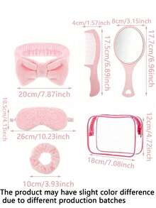 18pcs/6pcs Women's Spa Sleepover Party Supplies Set, Including 1pc Spa Headpiece, 1pc Sleep Eye Mask, 1pc Velvet Hair Band, 1pc Mirror, 1pc Comb And 1pc Transparent Makeup Bag, For Spa Parties, Sleepover Parties, Pajama Parties And Bachelorette Parties
