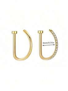 1pc Women Men Fake Piercing Nose Ring Fashion 14K Gold D-Shaped Punk Hip Hop Nose Ring Non-Piercing Thin Metal Single-Sided Nose Clip Stainless Steel Piercing Septum For Teenagers Body Jewelry Suitable For Men And Women Daily Wear, Party, Vacation, Beach Swimwear, Sunbathing, Bar, Dance, Party, Valentine's Day, Halloween, Christmas,