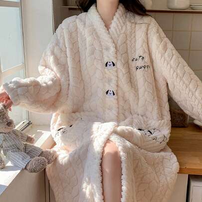 1 Áo choàng trùm đầu bằng vải nỉ san hô ấm áp dành cho nữ - Váy mặc nhà mềm mại, ấm áp có túi, có thể giặt bằng máy - Hoàn hảo cho mùa thu và mùa đông