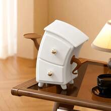 Cute White And Brown Storage Box With Round Door And Hinged Lid - Compact Storage Box, Golden Knob, Plastic Desktop Organizer Box For Home Office, Vanity, And School - Multifunctional Decorative Storage Box, Space-Saving Design With 2 Drawers And Sturdy Legs, Ideal Desktop Organizer For Desk Or Vanity, Keeps Desk Tidy - Multicolor - View 6