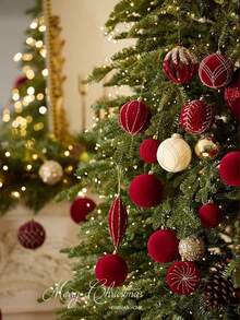 12 pièces Boules décoratives de Noël de 8 cm, ornements de Noël en strass floqués, boules décoratives en plastique à suspendre, convient pour la décoration du sapin de Noël, la décoration de la maison, la décoration de la chambre, la décoration du Nouvel An, les décorations de Noël, la décoration extérieure, la décoration de fête de Noël, les fournitures de fête de Noël, les ornements suspendus festifs thématiques de Noël, les décorations de fête d'événement, le coffret cadeau d'ornements de Noël, Bonne année, la décoration d'Halloween, les cadeaux pour les amis et la famille