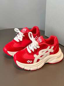 2-25 Girls' Casual Chunky Sneakers, Soft Sole Versatile Platform Shoes, Spring New Arrival - Red - View 4