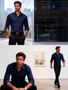 Men's New Arrival Business Geometric Patterned Slim-Fit Dress Shirt, Business Casual Shirt, Ideal For Workplace, Fall