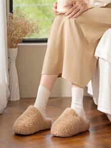 Plush Thermal Slippers, New Autumn/Winter Couples Indoor Outdoor Non-Slip Warm Thick Bottom Winter Shoes Household Slippers - Light Khaki - View 4