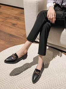 尖头厚底一脚蹬乐福鞋，复古JK风格牛津鞋，英伦学院风软底休闲工作鞋，柔软皮革加大码34-42，适合学校、办公室、春夏秋冬