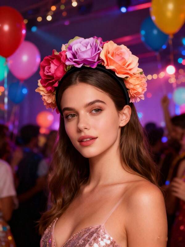 1pc Women's Colorful Rose Floral Headband, Polyester Romantic Boho Beach Holiday Artificial Flower Hair Clip, Bridal Maternity Photoshoot Hair Accessory, Girls Festival Party Headpiece, Mexican Headband, Hair Band, Hair Hoop