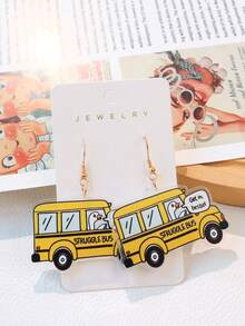 1 Pair Acrylic Novelty Earrings, Jail Duck Driving Bus Design, Funny & Quirky, Suitable As Gift For Women