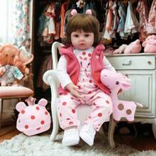 Realistic Baby Doll With Clothes And Stuffed Giraffe Silicone - Pink - View 10