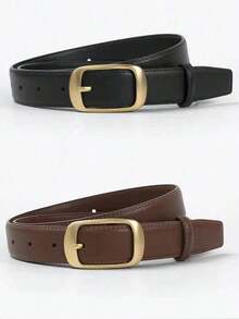 1pc Women's Metal Small Square Buckle PU Leather Belt,Simple & Fashionable, Suitable For Jeans, Trousers, Coats, Dresses, Etc. Summer, School Fall, Autumn, Halloween - 方形扣皮帶 - 查看 12