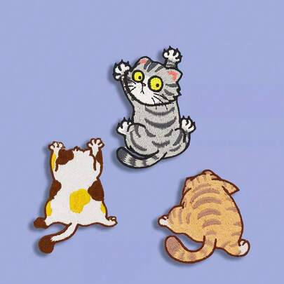 3件套可爱调皮猫刺绣布贴动物徽章服装DIY装饰贴纸