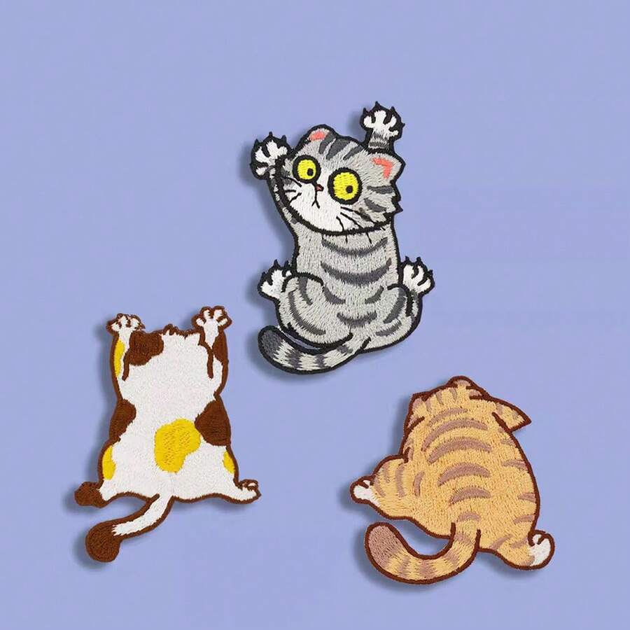 3件套可爱调皮猫刺绣布贴动物徽章服装DIY装饰贴纸