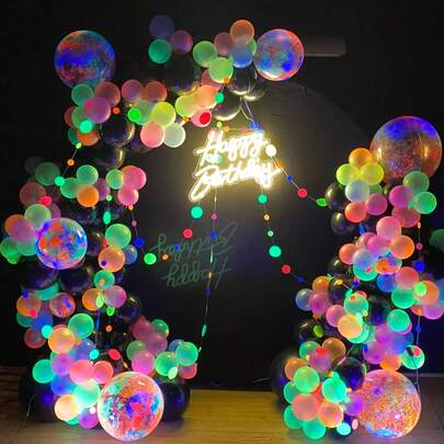彩色紫外线霓虹灯气球 25/50/100 件，夜光派对用品，荧光乳胶气球，适用于圣诞派对、万圣节、生日