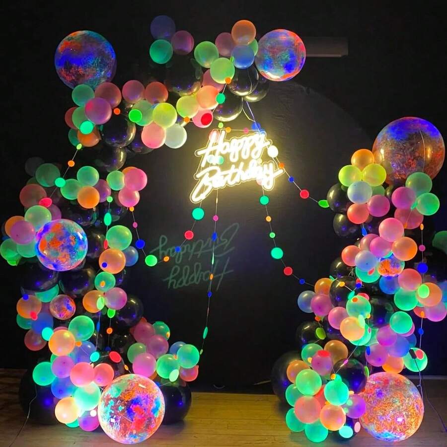 彩色紫外线霓虹灯气球 25/50/100 件，夜光派对用品，荧光乳胶气球，适用于圣诞派对、万圣节、生日 - 彩色 - 查看 1