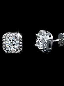 Boucles d'oreilles carrées en moissanite en argent sterling 925, design petit et élégant pour mettre en valeur le visage, scintillantes et uniques, convenant aux sorties, au travail et en cadeau pour les amis