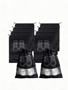 Black Travel Essential 5/10pcs Shoes Storage Bag With Rope Travel Storage Bag With Secure Drawstring  Waterproof Beach Bag For Men And Women Travel Supplies, Home Storage And Organization Supplies Travel Accessories - 灰色 - 查看 12
