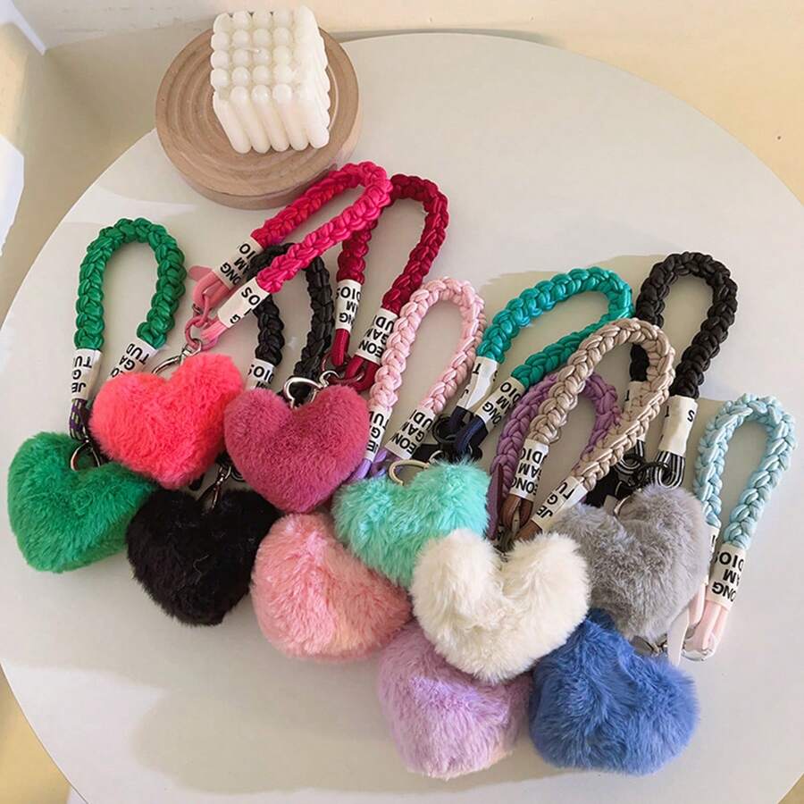 1 件蓬松心形吊坠，可旋转手机挂绳，包包挂饰，钥匙扣，适用于一般手机 - 彩色 - 查看 1