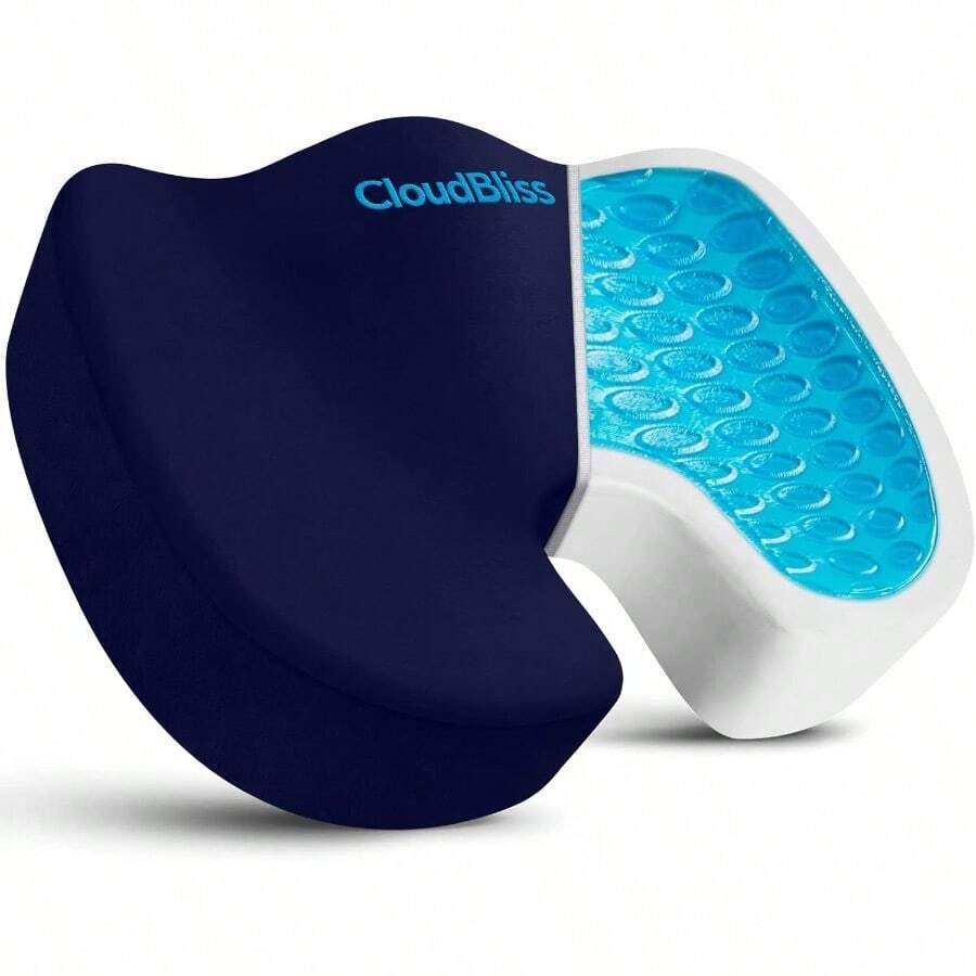 Gel Seat Cushion - Cooling Gel Enhanced Memory Foam Ergonomic Seat Cushion For Long Sitting - Back Sciatica Coccyx Tailbone Pain Relief For Office Game Car Airplane Large Blue - 藍色+大號 - 查看 1