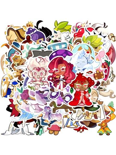 50 Stücke Cookie Run Kingdom wasserfeste wiederverwendbare PVC Aufkleber, asymmetrische Formen, verschiedene Farben, geeignet für Handy, Laptops, Scrapbooks usw.
