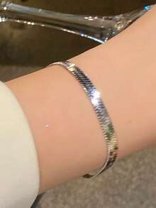 1pc Simple Flat Snake Bone 925 Sterling Silver Bracelet Fine Jewelry Gift For Women Girlfriend Gift Fine Ladies Jewelry Daily Deco - Flat Snake Bone Bracelet - View 3