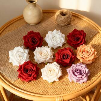 Flower Realm 12PCS Real Touch Silk Artificial Poinsettia Flower Heads, Christmas Style Red & Gold Color, Glitter Petals Design, DIY Holiday Wreath & Gift Decoration, Winter Home Decor / Christmas Craft Supplies