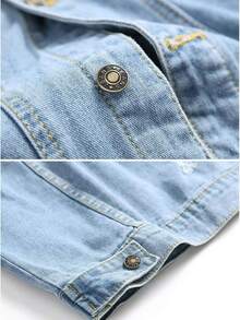 Classic Men's Denim Jacket Retro Men's Ripped Casual Denim Jacket Turn-Down Collar Single-Breasted Men's Denim Coat - 淺色水洗藍 - 查看 5