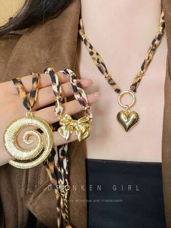 1 Pieza Collar de bufanda con colgante de estrella de mar dorada, cruz gruesa, corazón y flor. Collar de bandana con colgante, collar gargantilla de leopardo para mujer, joyería bohemia de playa, regalo para mujeres