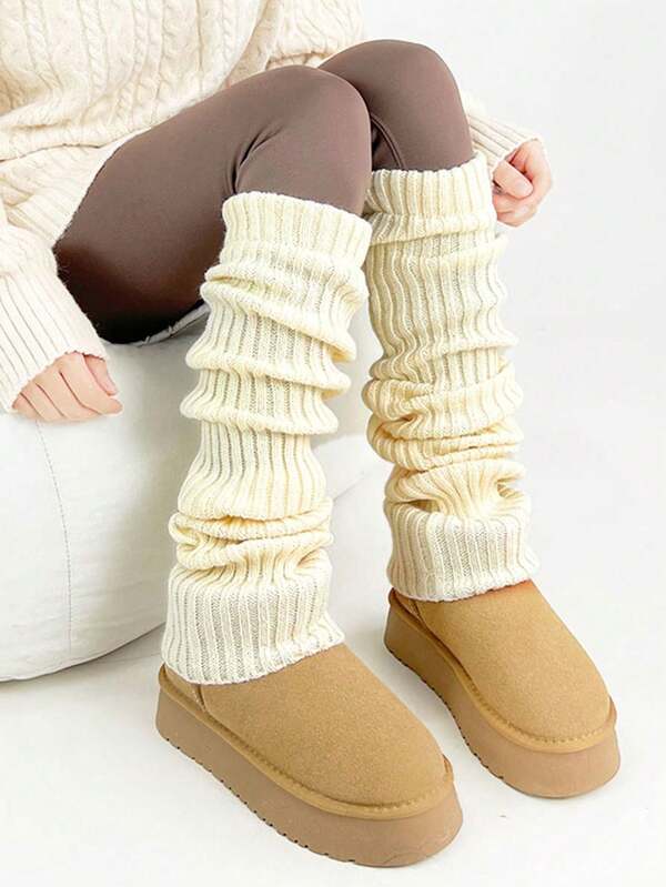 Ocieplacze na nogi za kolano, bardzo długie i grube, z dzianinowymi, jednokolorowymi rękawami o długości 70 cm, jesień/zima