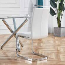Cantilever Chair, Chrome-Plated Metal Frame, Maximum Load 120 Kg, Soft Padding And Faux Leather Upholstery, White. (Set Of 4) - White - View 6