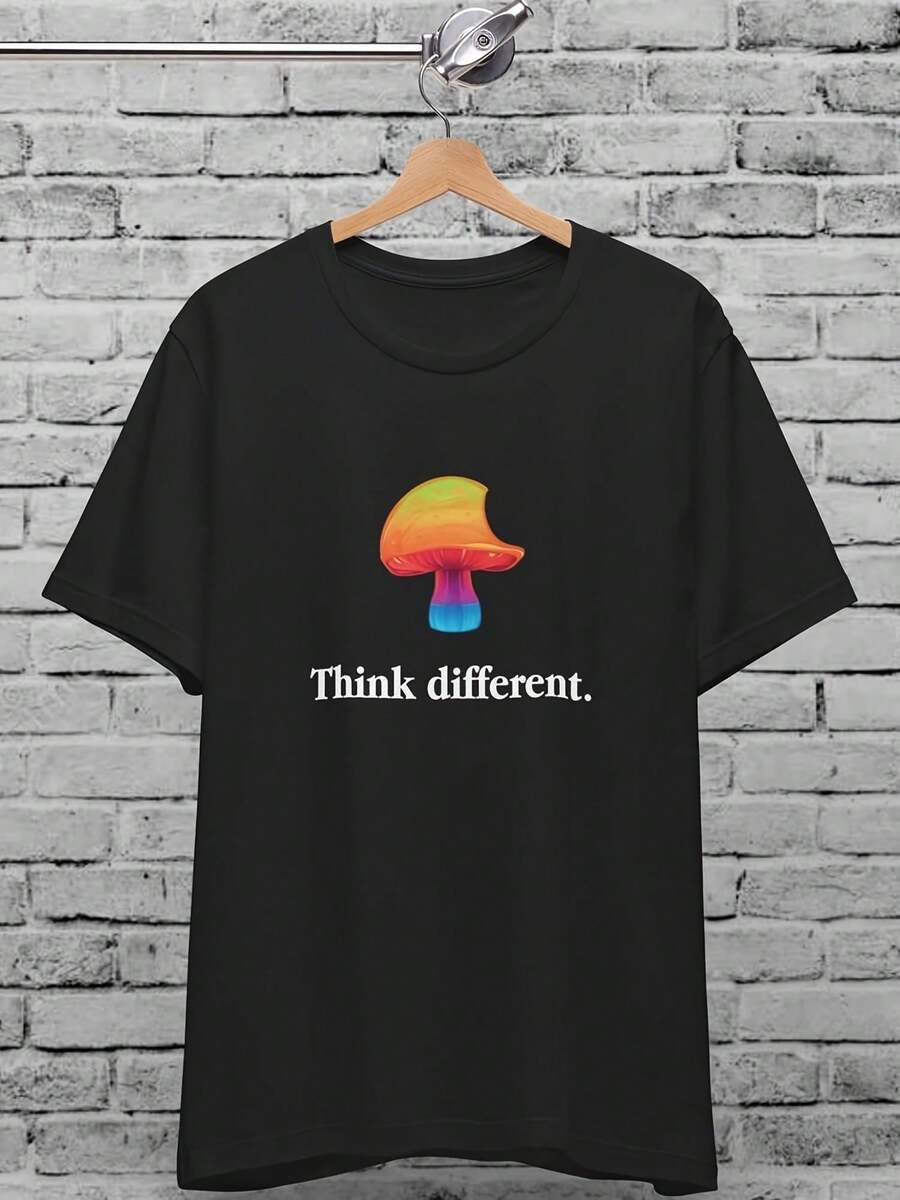 Think Different Magic Musoom Uni T-Shirt, Think Differently, R Rainbow Apple, Spiritual Microdose Funny Logo Tee - Style5 - 查看 1