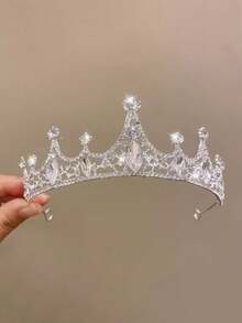 1 pieza Corona de novia de moda retro, diadema elegante de rhinestone, adecuada para vestido de novia, pañuelo, peinado de moño, fiesta de cumpleaños de princesa, accesorio de vestuario para actuaciones, coronas, tiara