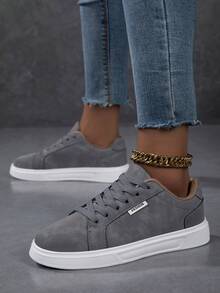 Women's Casual Sneakers, Fashion Streetwear White Shoes, Lightweight Skateboard Shoes - Dark Grey - View 5