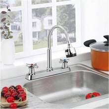 Mezcladora para Fregadero, Llave para Fregadero de Cocina de Cuello Flexible, Grifos para Cocina con 2 Asas para RV, Grifo de Cocina Moderno de Acero InoxidableB - inicial - Ver 7