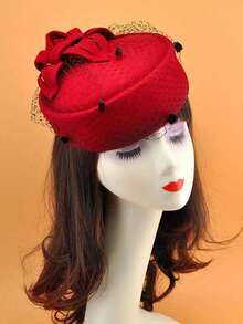 1pc Elegant British Style Wool Felt Hat, Luxury Mesh Design, Fashionable & Versatile, Minimalist , Exquisite Craftsmanship, Unique Design, Skin-Friendly, Suitable For Home, Outings, Gatherings, Work, Business, Flight Attendant