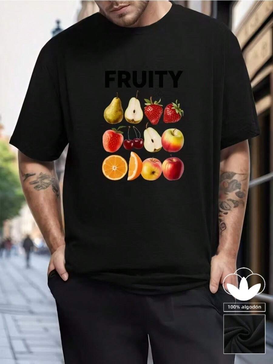 Camiseta casual para hombre, 100 % algodón, con un moderno estampado gráfico, perfecta para ir al gimnasio y un regalo ideal para cualquier entusiasta del fitness. Ligera y transpirable, de manga corta para el verano. - Negro - Ver 1