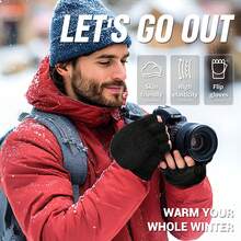 2-In-1 Convertible Fingerless Mittens For Men & Women - Warm, Touchscreen Compatible With 8 Fingers, Elastic Cuffs, High Elasticity & Anti-Skid Leather - Ideal For Winter Outdoor Activities, Daily Use - màu đen - Xem 2