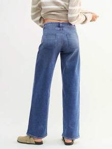 Y2K Straight Leg Baggy Jeans Women, Mid Rise Stretchy Loose Fit Casual Denim Pants Vintage Distressed Pockets - 藍色 - 查看 3