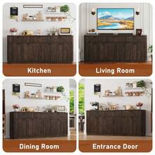 70"Large Curved Buffet Cabinet With 3 Storage Drawers,Kitchen Fluted Sideboard Cabinet W 4 Door Shelves,W Load-Bearing Steel Pipe,Wood Farmhouse Coffee Bar Cabinets,Kitchen Pantry - Brown - View 5