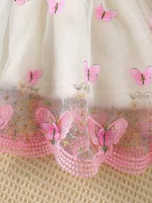 少女秋冬毛绒连衣裙2025新款时尚可爱蝴蝶结双面绒蝴蝶刺绣网布拼布及膝裙