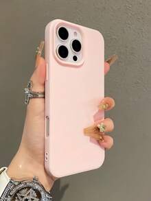 1pc Minimalist Light Pink TPU Soft Phone Case Compatible With Apple Model For IPhone14 15 16 17 17Promax/15/15pro/15plus/15Promax - Pink - View 4