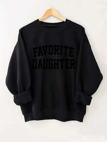 2025FAVORITE DAUGHTER Graphic Print Women's Casual Sweatshirt - Black Round Neck Long Sleeve Pullover, Machine Washable Autumn Winter Warmth, Perfect Gift For Daughters, Sweaters For S, Cozy Winter Apparel, Relaxed Fit Pullover, Comfortable CasualwearSoft And Breathable - 黑色 - 查看 6