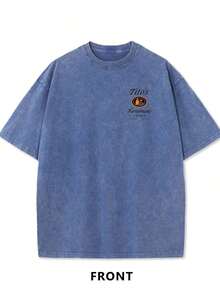 1 pieza 230g Camiseta lavada y usada, con el logotipo de Tito's Handmade Vodka en el frente y el texto circular "AUSTIN TEXAS Tito's HANDMADE Vodka" y el logotipo de la marca en la espalda, ropa y camisas con el tema de Tito's Vodka - azul real - Ver 3