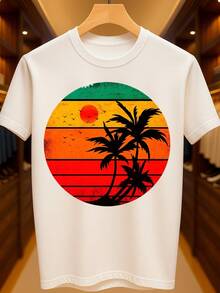 Camiseta Pôr do sol Palmeiras Praia Coqueiro Básica Unissex 100% Algodão Premium – Masculino e Feminino | Casual, Streetwear, Plus Size, Lançamento com Envio Imediato em Várias Cores - Branco - Visão 2