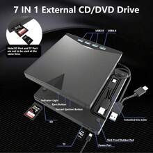 7 In 1 External CD DVD Drive With 4 USB A Ports And TF/SD Card Slots, USB 3.0 & Type CPortable CD/DVD Disk Drive Player Burner Reader Writer For Laptop Desktop PC Windows 11/10/8/7 Linux OS - Multicolor - View 4