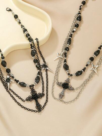 قلادة الصليب الأسود الرجعية بطراز جوتيك قطعة واحدة، قلادة خانق متعددة الاستخدامات مناسبة للنساء، حفلة هالوين، مجوهرات، إكسسوارات الملابس، هدية